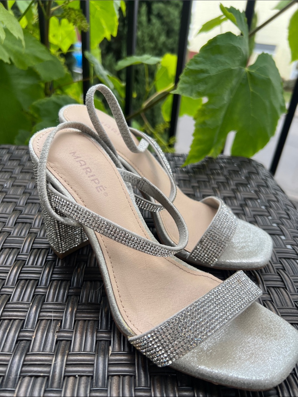 Maripe Silver Crystal-Strap Heeled Sandals